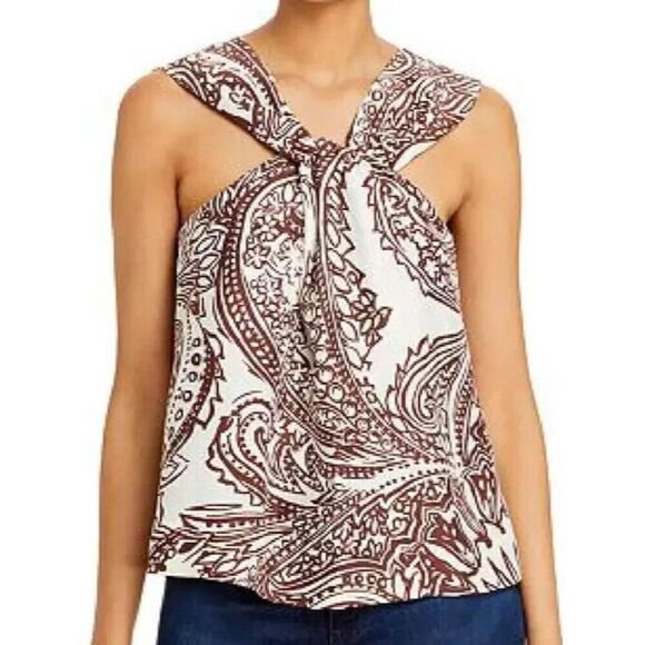 Joie TP04567B Women's Sz 2XS Rosewood Brown Malta Printed Silk Halter Top - Picture 7 of 8